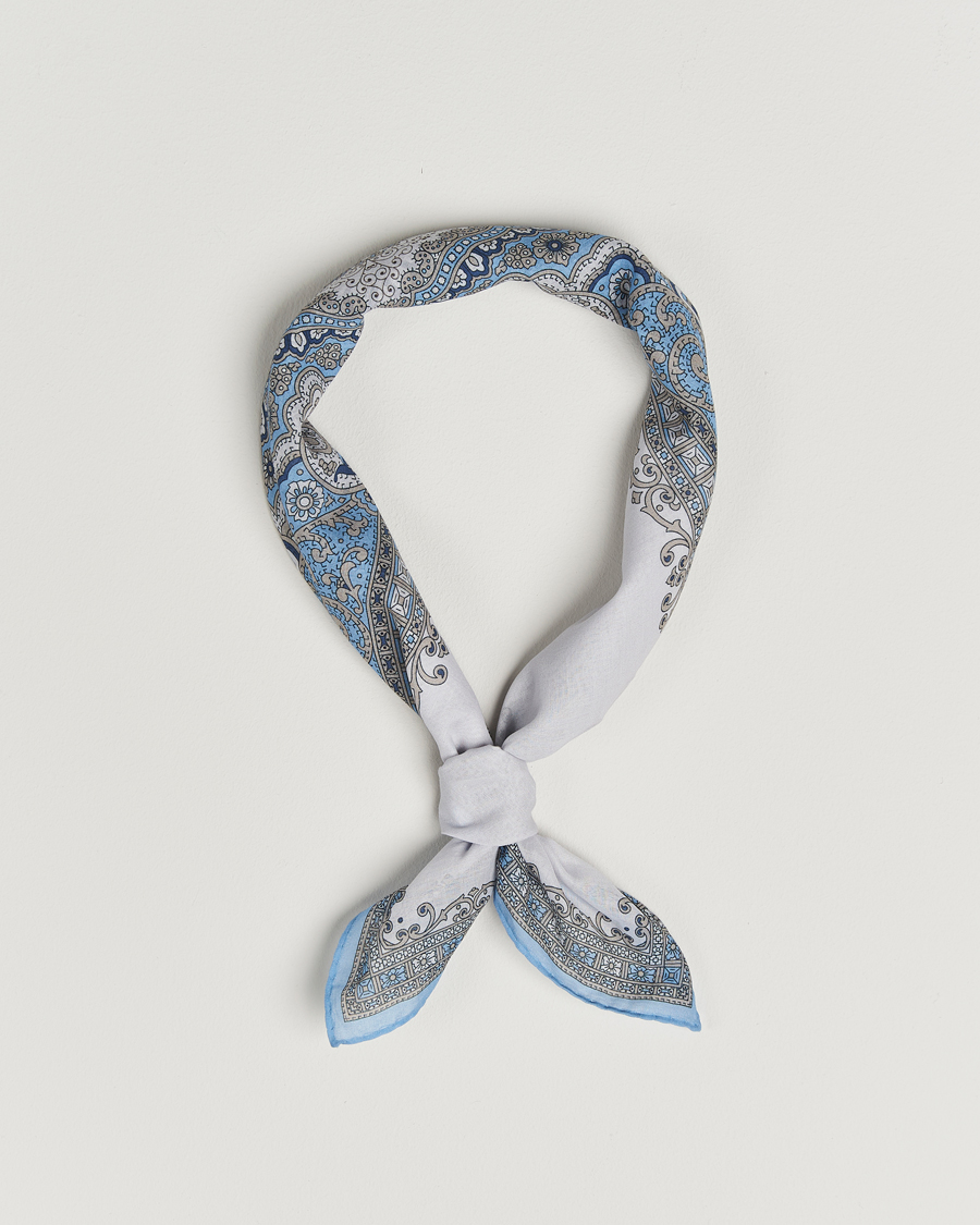 Men | Dress Scarves | Amanda Christensen | Cotton Voilé Printed Paisley Bandana Cream