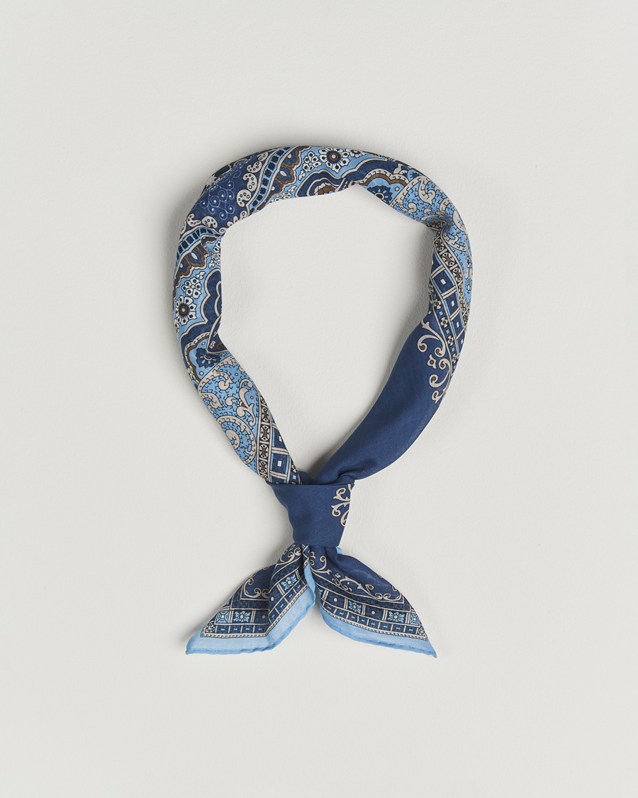 Men | Dress Scarves | Amanda Christensen | Cotton Voilé Printed Paisley Bandana Navy