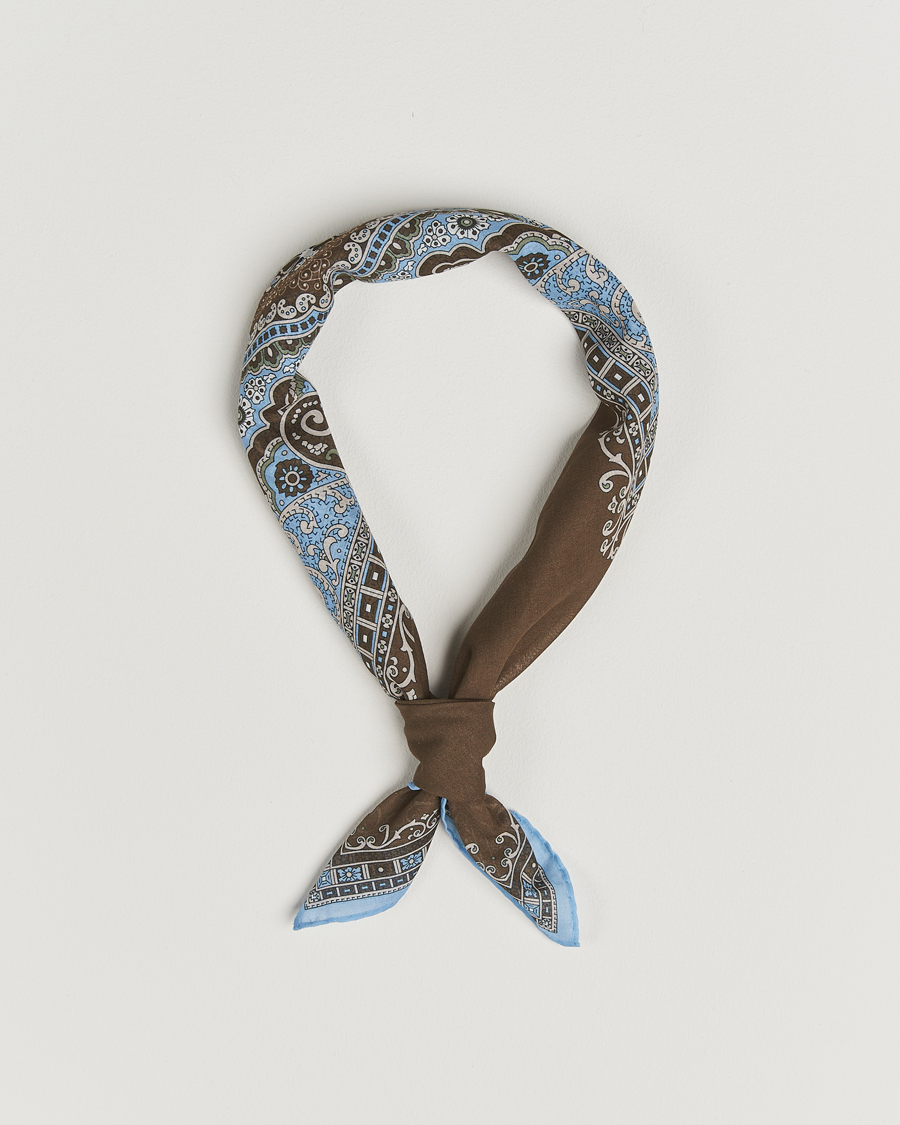 Men | Dress Scarves | Amanda Christensen | Cotton Voilé Printed Paisley Bandana Brown
