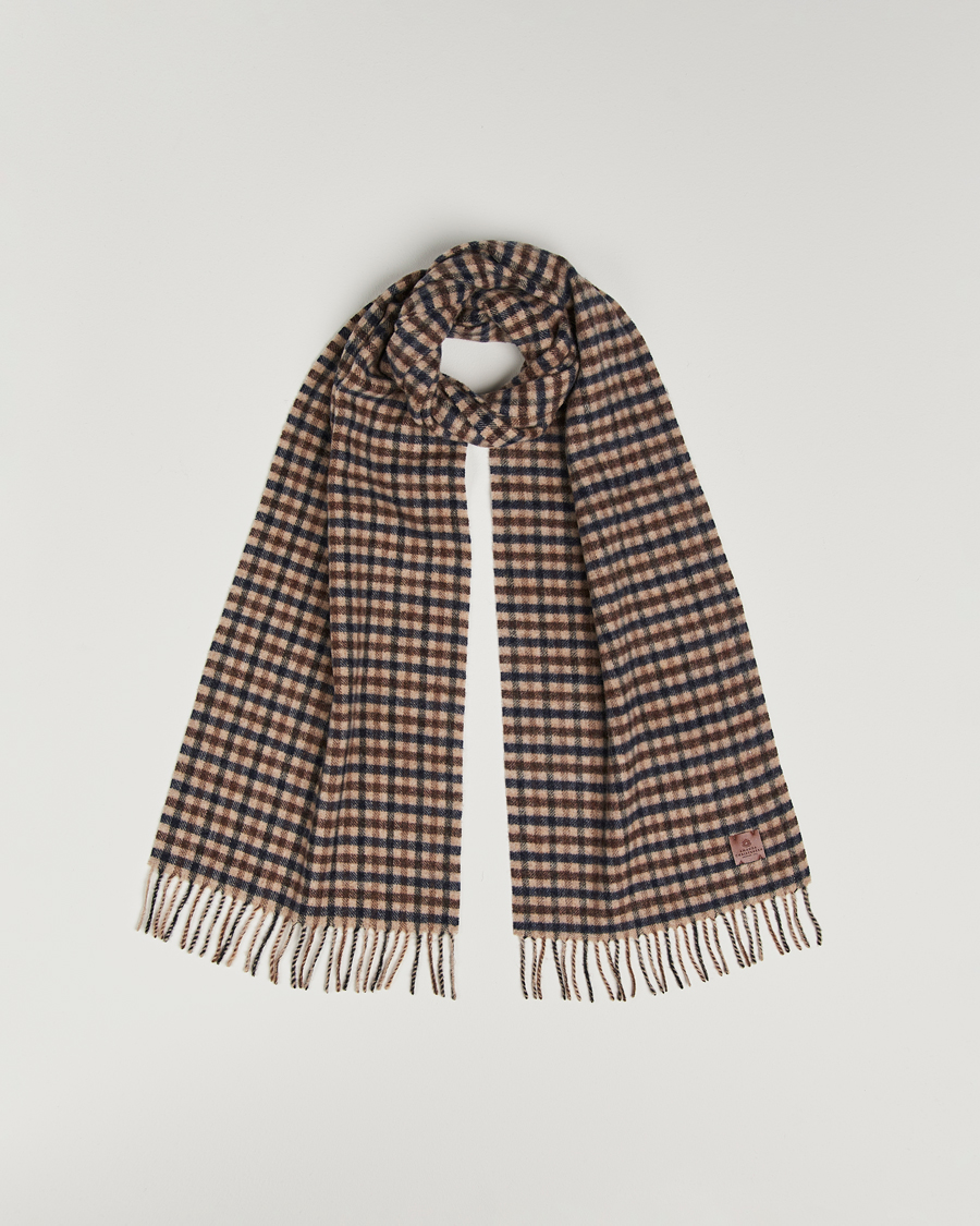 Men | Amanda Christensen Merino Wool Check Scarf Navy/Beige | Amanda Christensen | Merino Wool Check Scarf Navy/Beige