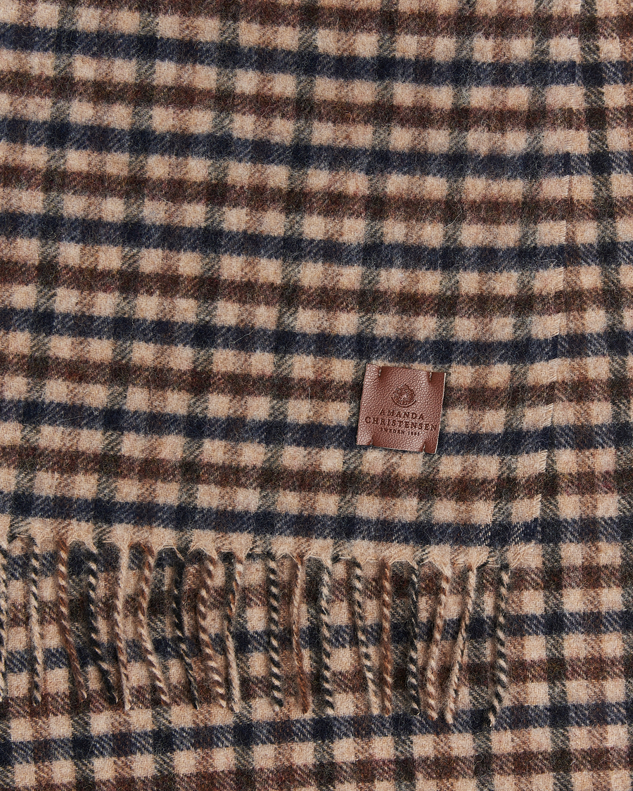 Men | Amanda Christensen Merino Wool Check Scarf Navy/Beige | Amanda Christensen | Merino Wool Check Scarf Navy/Beige