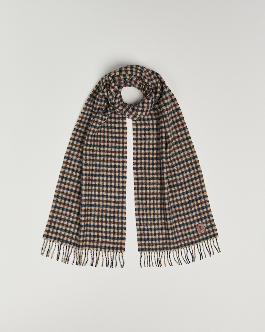 Men | Amanda Christensen Wool Check Scarf Green/Brown | Amanda Christensen | Wool Check Scarf Green/Brown