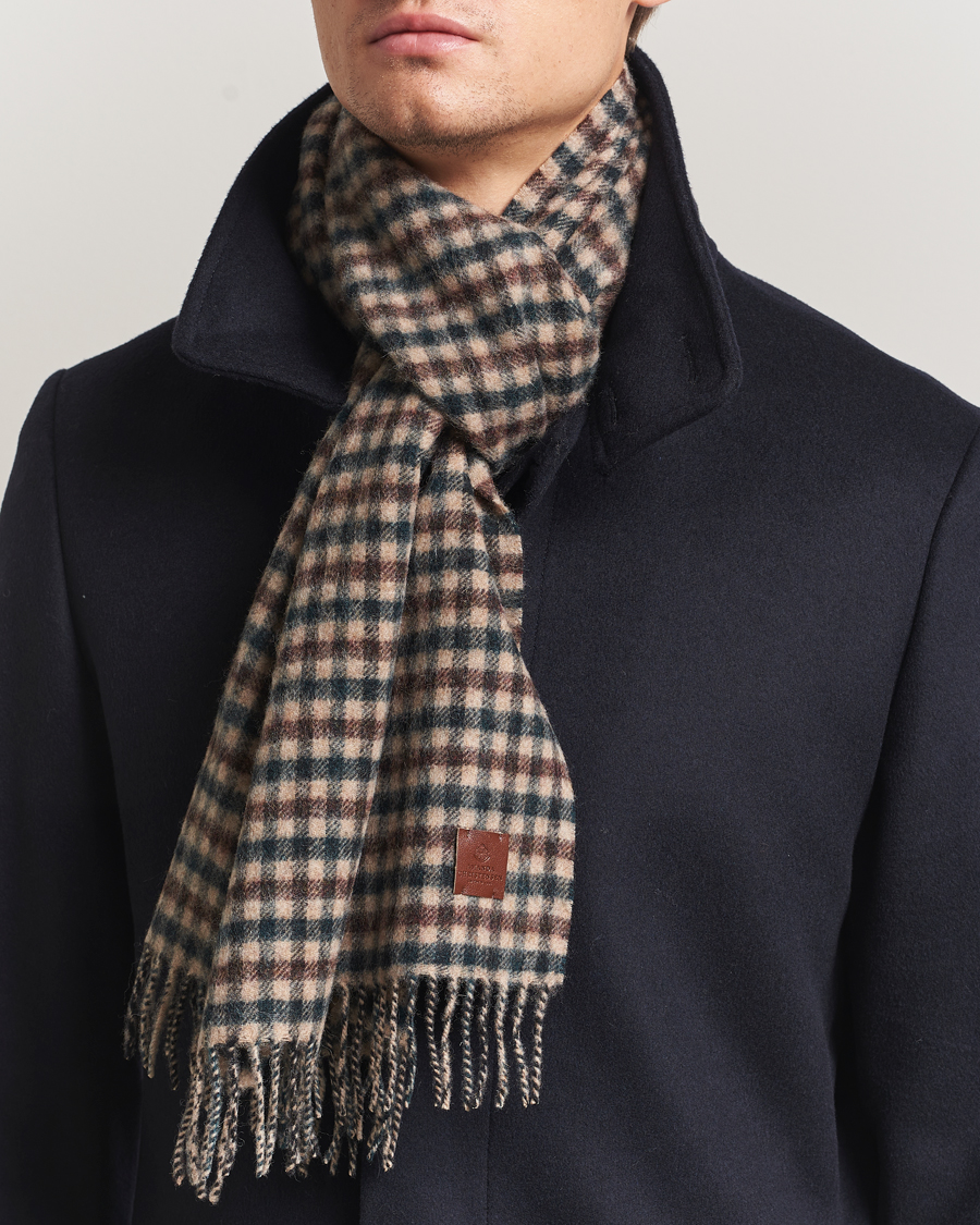 Men | Amanda Christensen Wool Check Scarf Green/Brown | Amanda Christensen | Wool Check Scarf Green/Brown