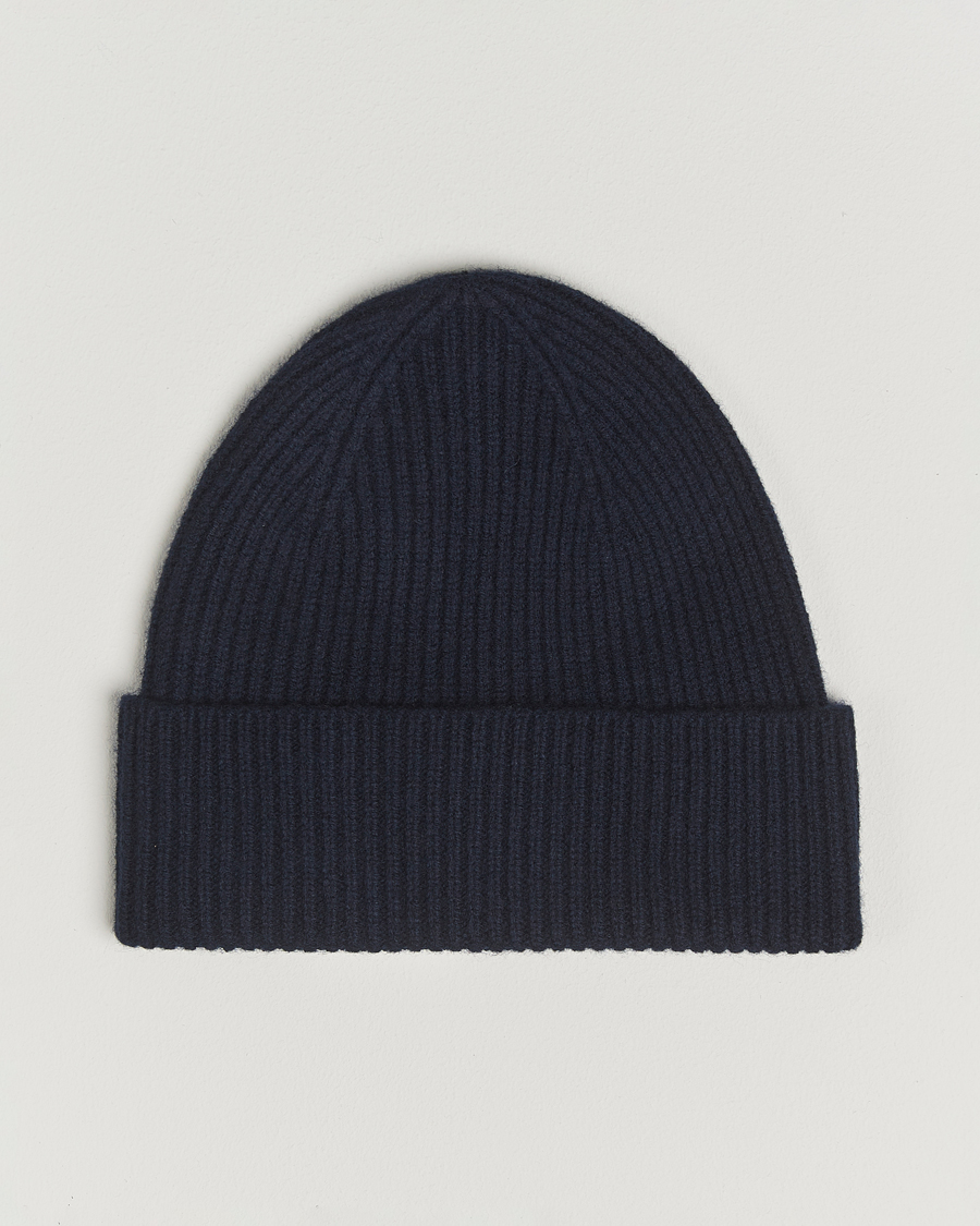 Men | Beanies | Amanda Christensen | Rib Knitted Merino Wool Cap Navy