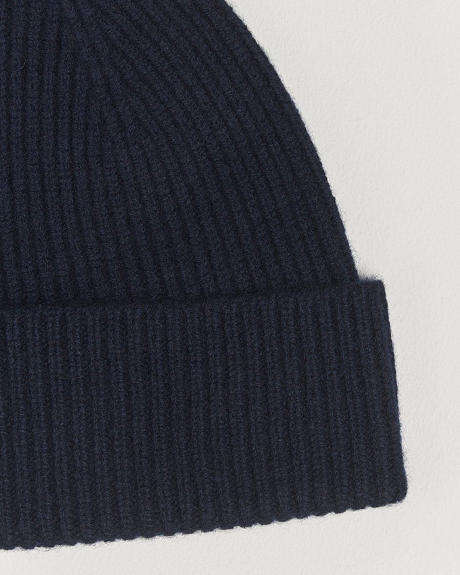 Men | Beanies | Amanda Christensen | Rib Knitted Merino Wool Cap Navy