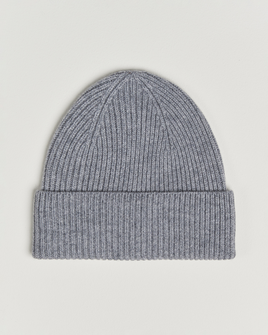 Men | Beanies | Amanda Christensen | Rib Knitted Merino Wool Cap Light Grey Melange