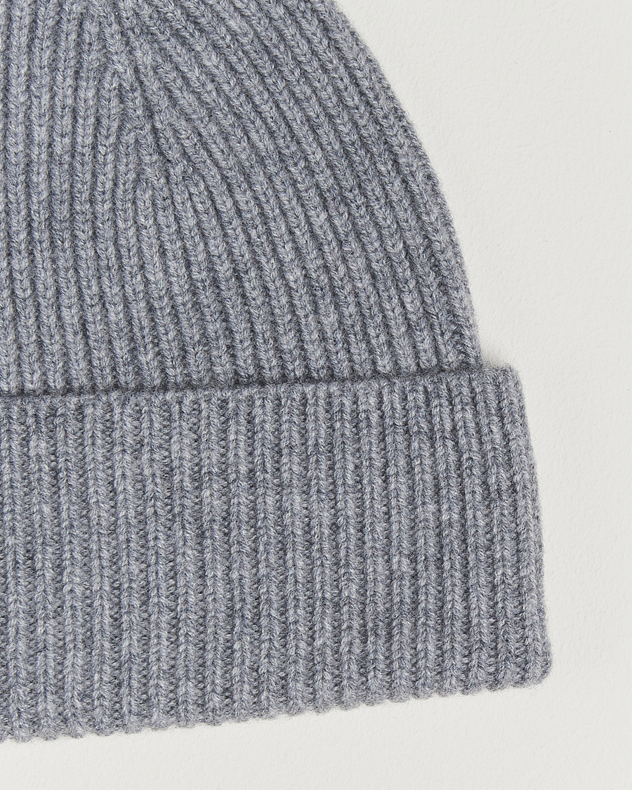 Men | Beanies | Amanda Christensen | Rib Knitted Merino Wool Cap Light Grey Melange