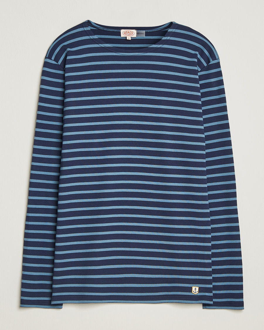 Men | T-Shirts | Armor-lux | Houat Héritage Stripe Long Sleeve T-Shirt Deep Marine/Bluefin