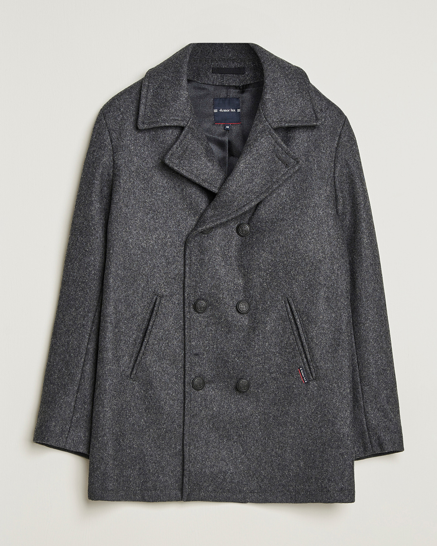 Men | Coats & Jackets | Armor-lux | Kermor Wool Peacoat Grey Melange