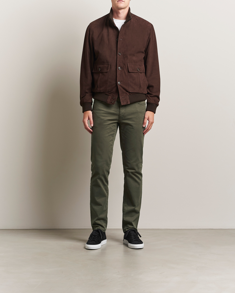Men | Trousers | Brax | Cadiz Cotton Satin 5-Pocket Pants Olive