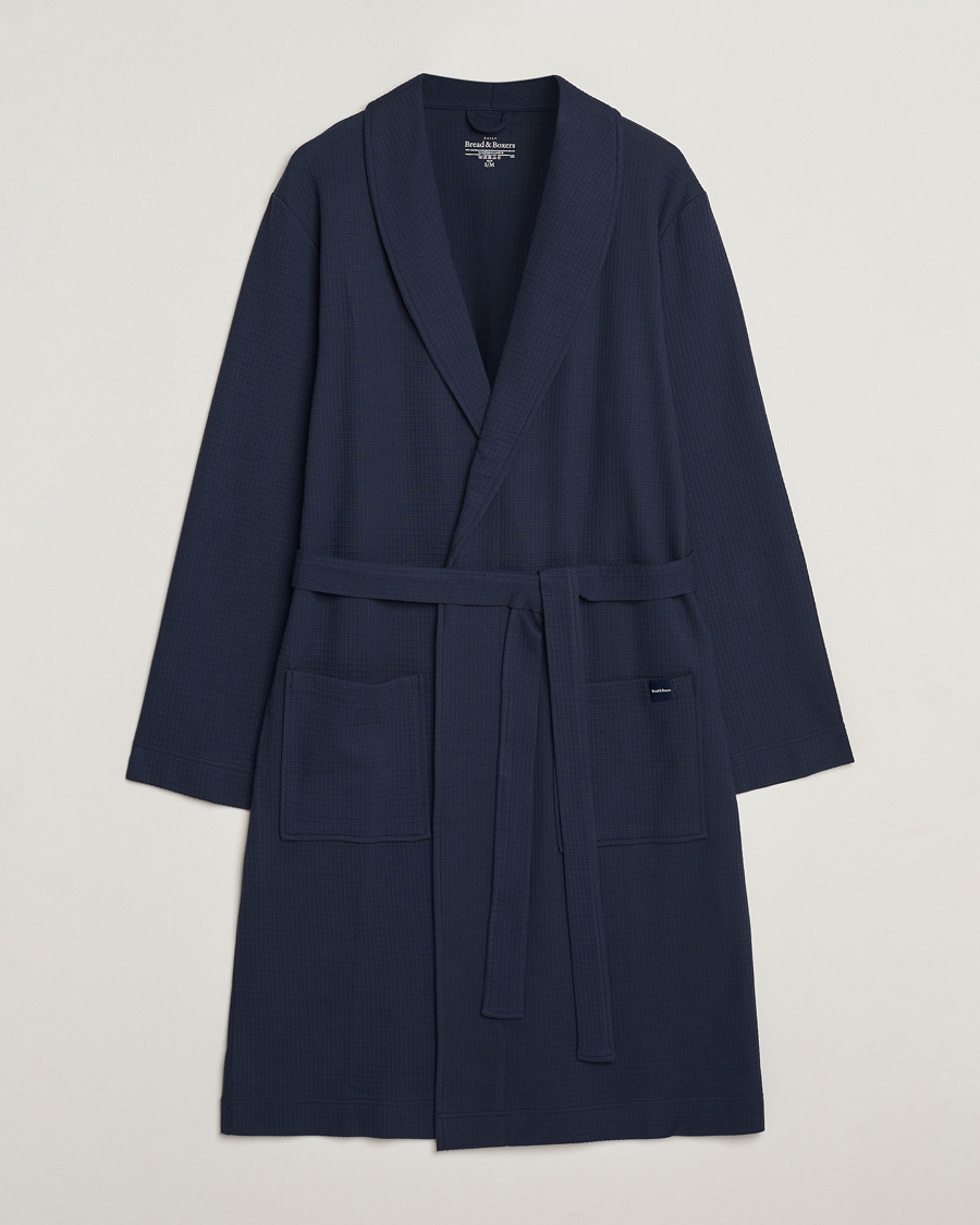 Men | Pyjamas & Robes | Bread & Boxers | Waffle Robe Navy Blue
