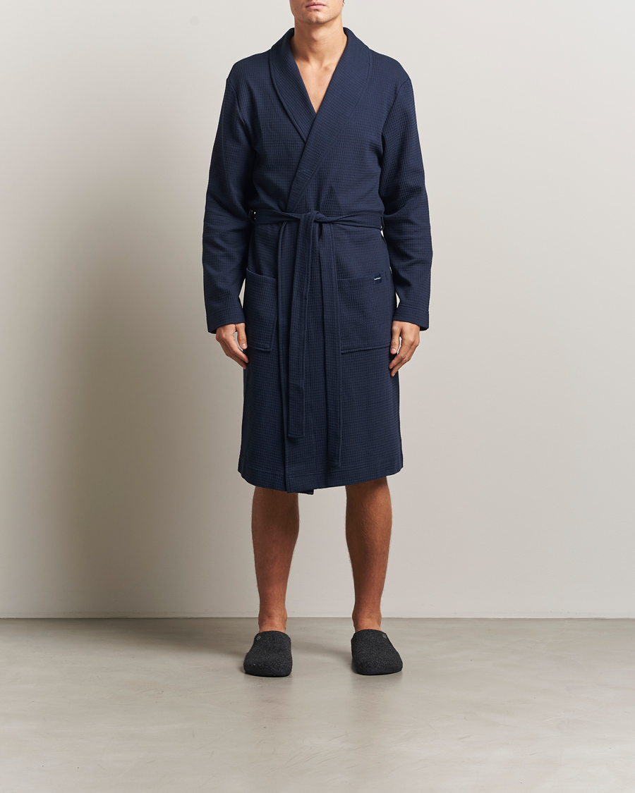 Men | Pyjamas & Robes | Bread & Boxers | Waffle Robe Navy Blue