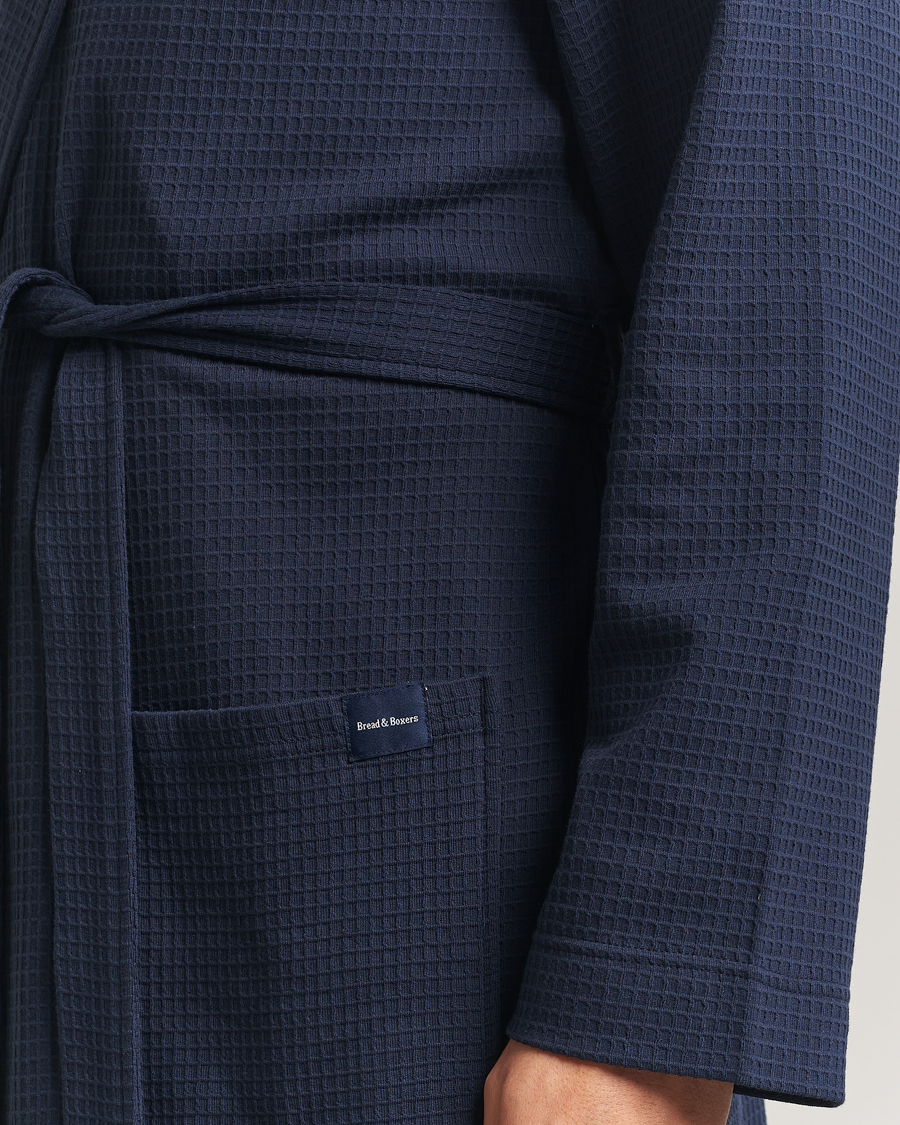 Men | Pyjamas & Robes | Bread & Boxers | Waffle Robe Navy Blue