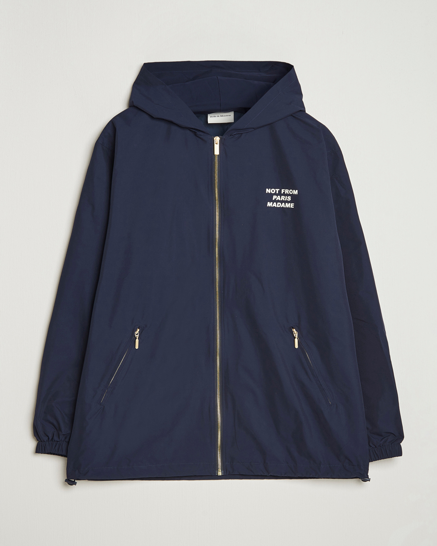 Men | Coats & Jackets | Drôle de Monsieur | La Veste Capuche Slogan Jacket Navy