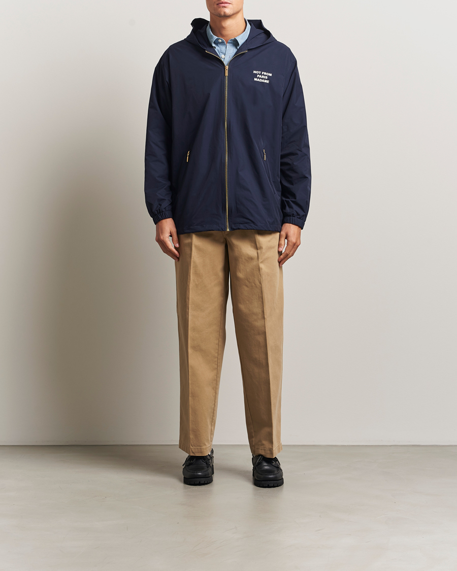 Men | Coats & Jackets | Drôle de Monsieur | La Veste Capuche Slogan Jacket Navy