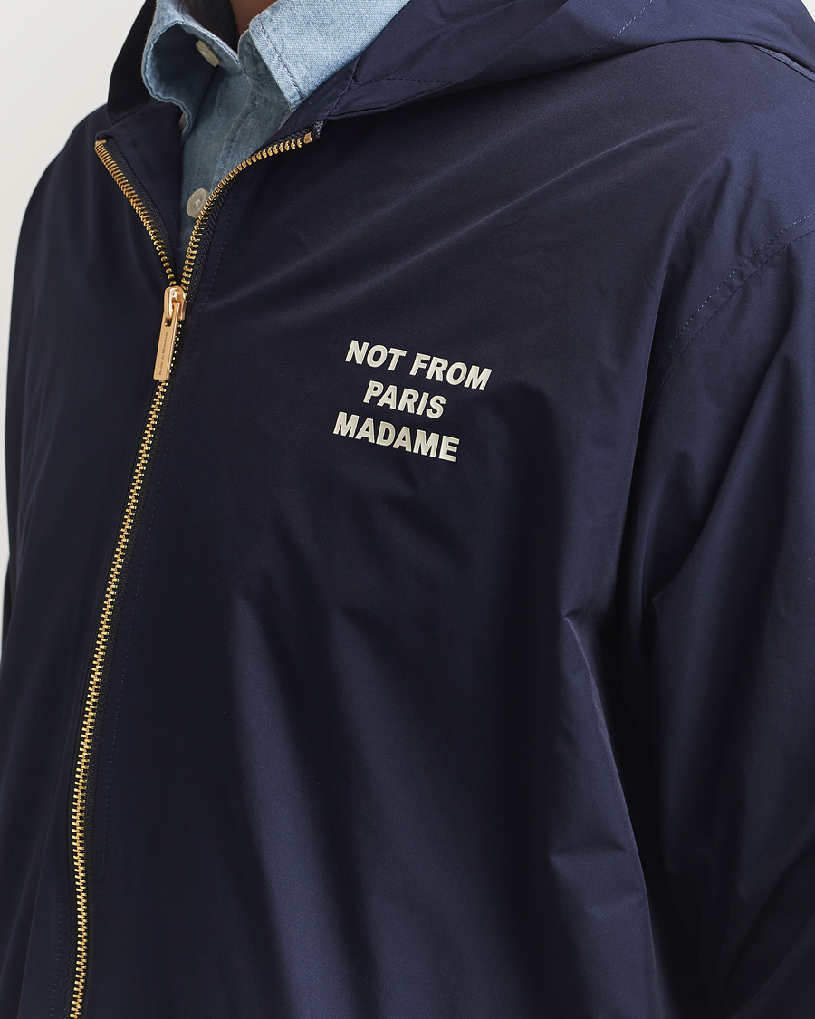 Men | Coats & Jackets | Drôle de Monsieur | La Veste Capuche Slogan Jacket Navy
