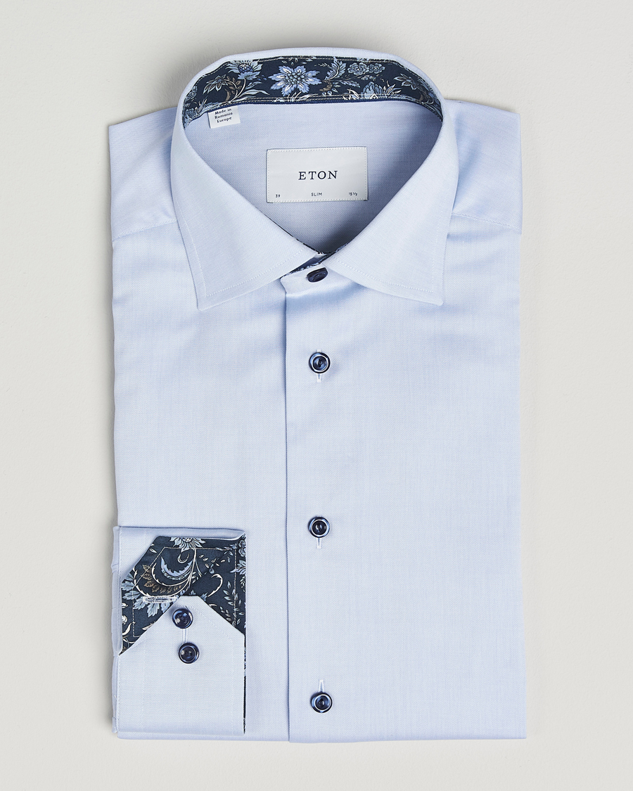 Men | Shirts | Eton | Slim Fit Signature Twill Contrast Shirt Light Blue