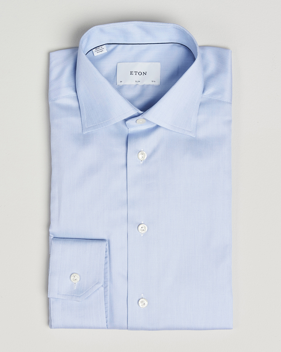 Men | Shirts | Eton | Slim Fit Signature Twill Paspoal Shirt Light Blue
