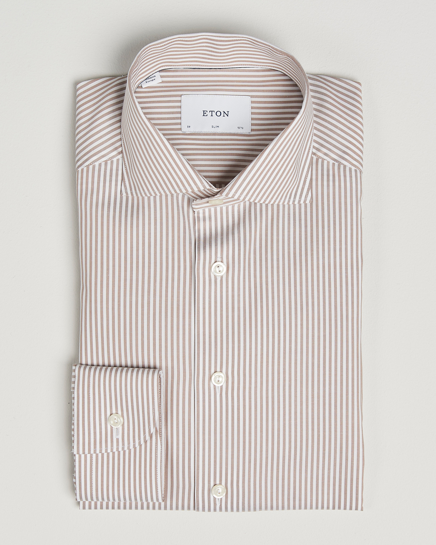 Men | Shirts | Eton | Slim Fit Bengal Striped Oxford Shirt Beige