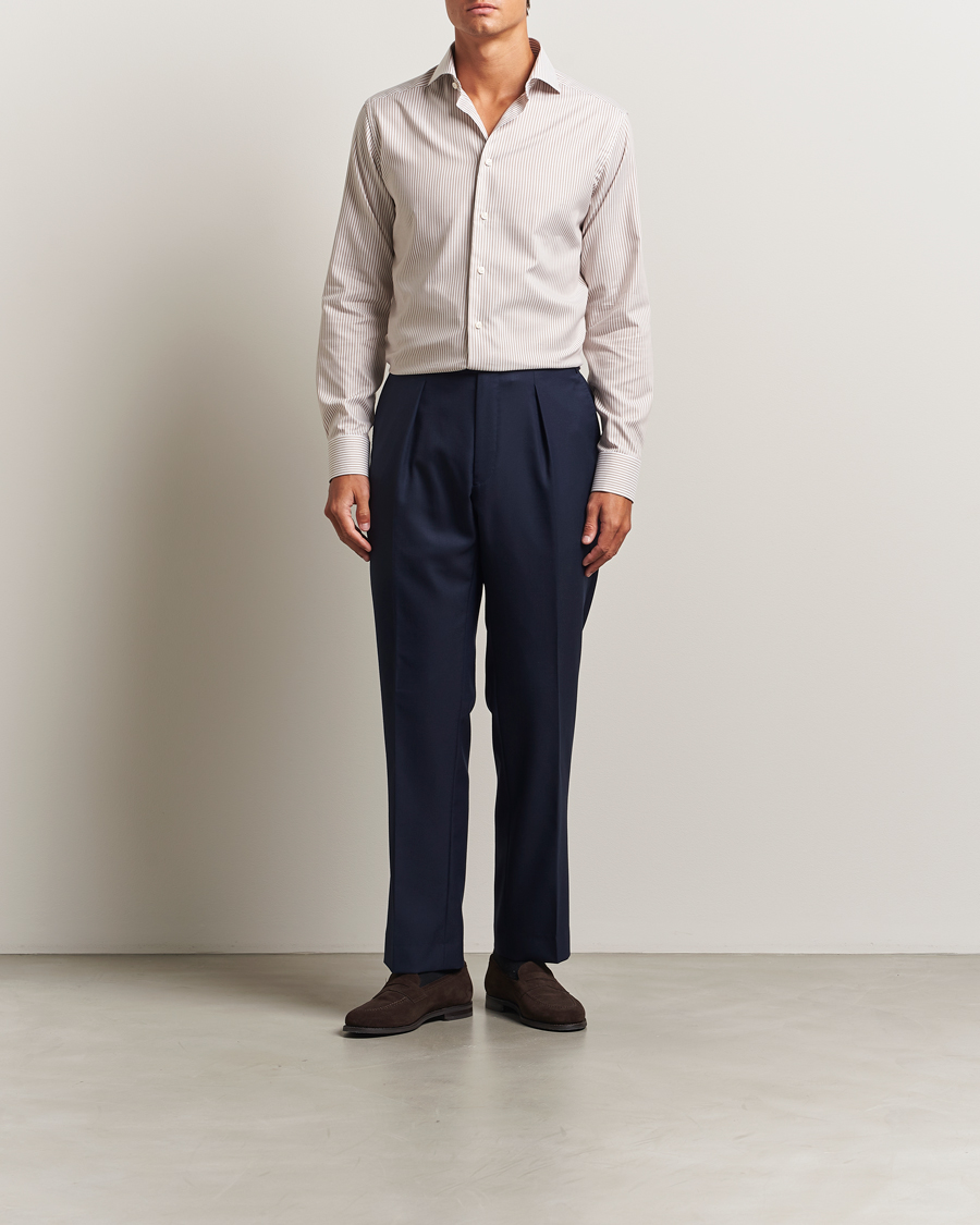 Men | Shirts | Eton | Slim Fit Bengal Striped Oxford Shirt Beige