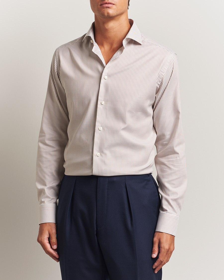 Men | Shirts | Eton | Slim Fit Bengal Striped Oxford Shirt Beige
