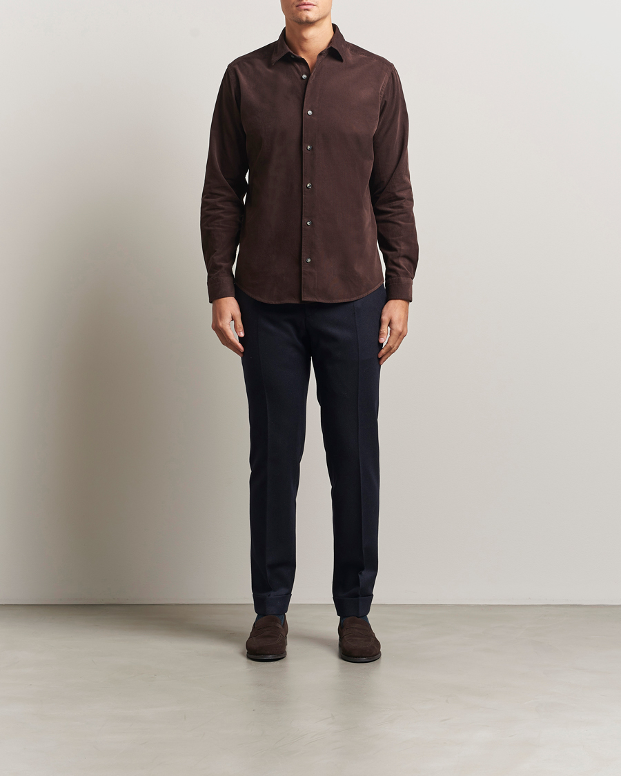 Men | Shirts | Eton | Casual Fit Corduroy Shirt Dark Brown