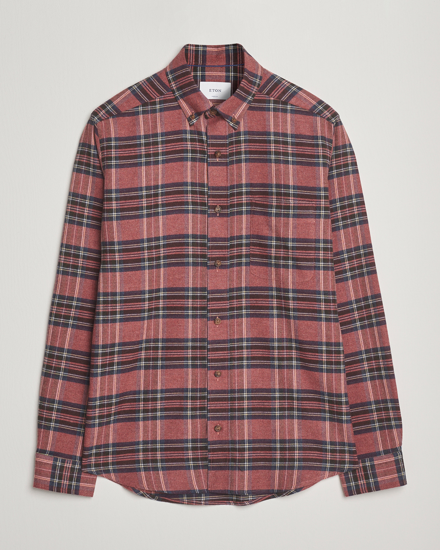 Men | Shirts | Eton | Casual Fit Checked Flannel Shirt Red Multi