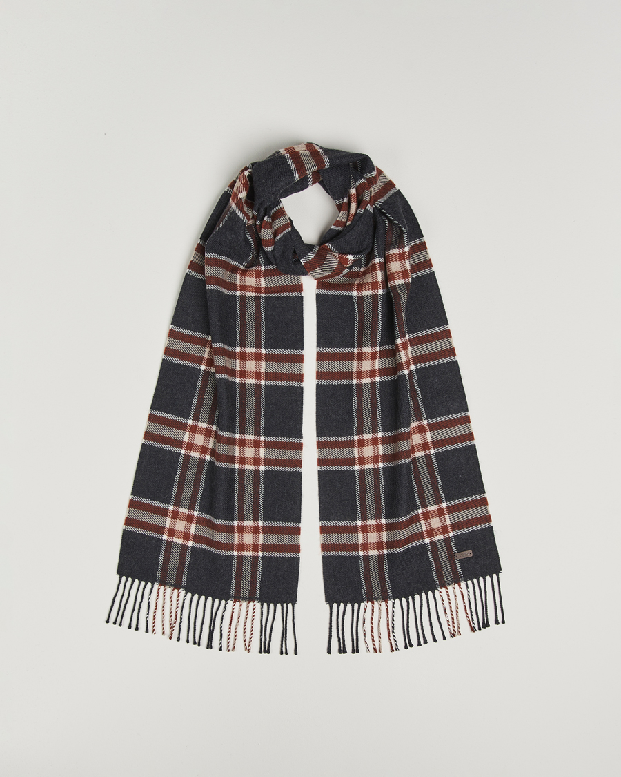 Men | Scarves | Eton | Merino Wool Checked Scarf Dark Grey