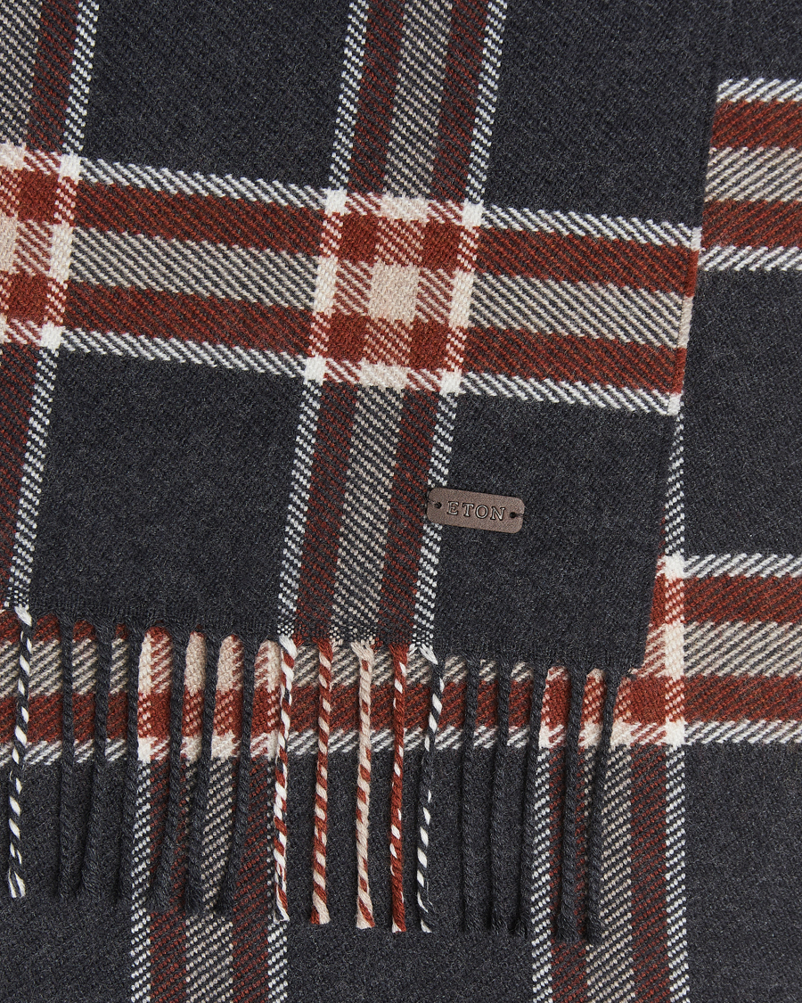 Men | Scarves | Eton | Merino Wool Checked Scarf Dark Grey