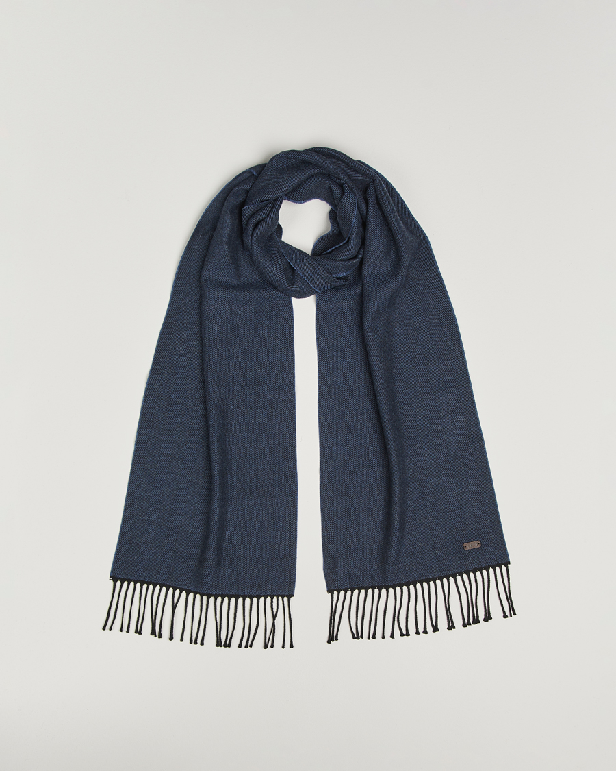 Men | Eton Merino Wool Herringbone Scarf Dark Blue | Eton | Merino Wool Herringbone Scarf Dark Blue