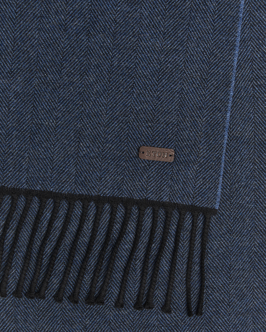 Men | Eton Merino Wool Herringbone Scarf Dark Blue | Eton | Merino Wool Herringbone Scarf Dark Blue