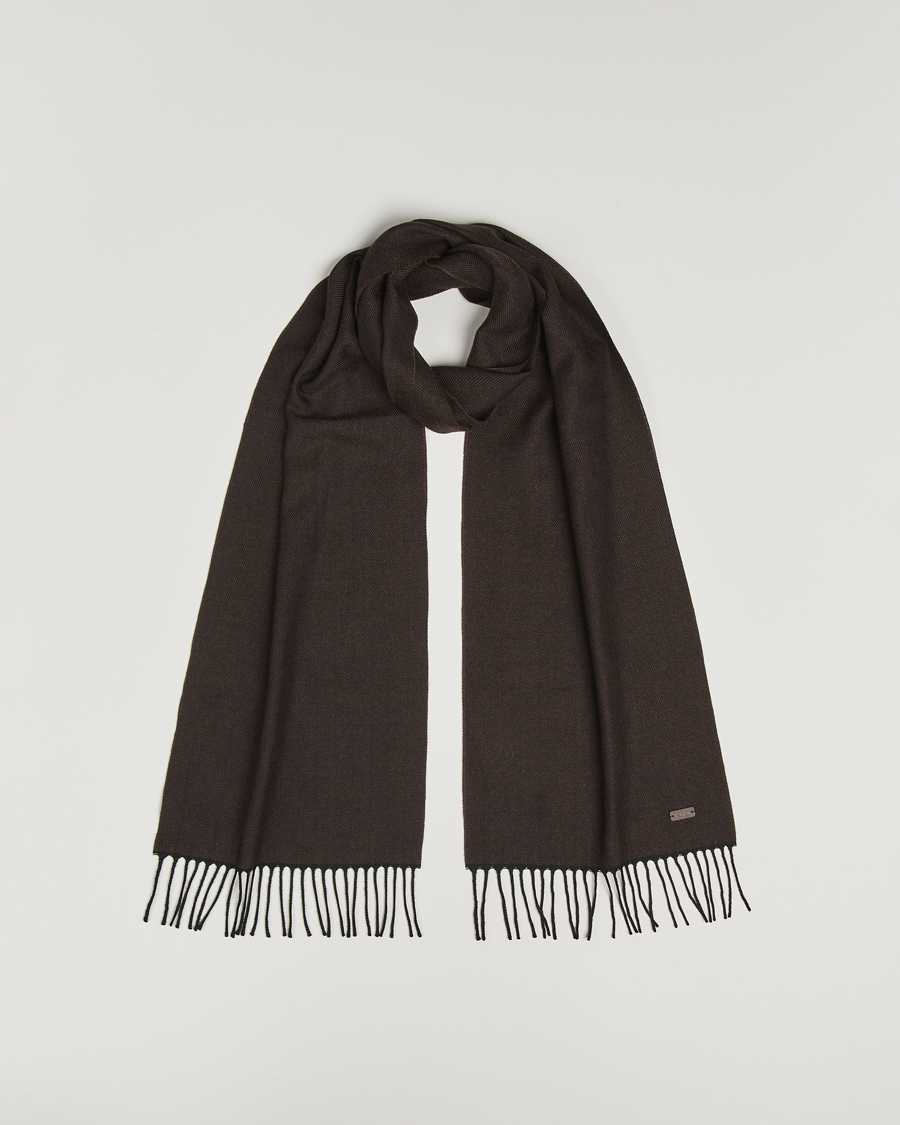Men | Eton Merino Wool Herringbone Scarf Dark Brown | Eton | Merino Wool Herringbone Scarf Dark Brown