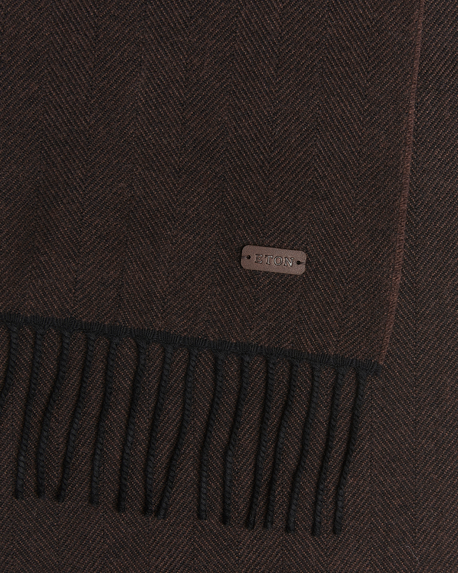 Men | Eton Merino Wool Herringbone Scarf Dark Brown | Eton | Merino Wool Herringbone Scarf Dark Brown