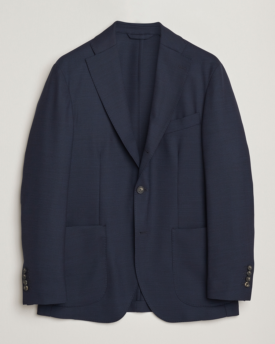 Men | Blazers | Eton | Wool Lana Tech Soft Blazer Navy Blue