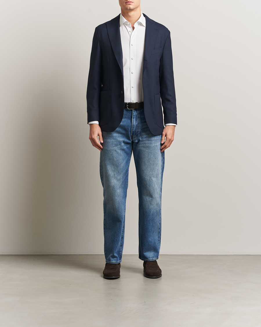 Men | Blazers | Eton | Wool Lana Tech Soft Blazer Navy Blue