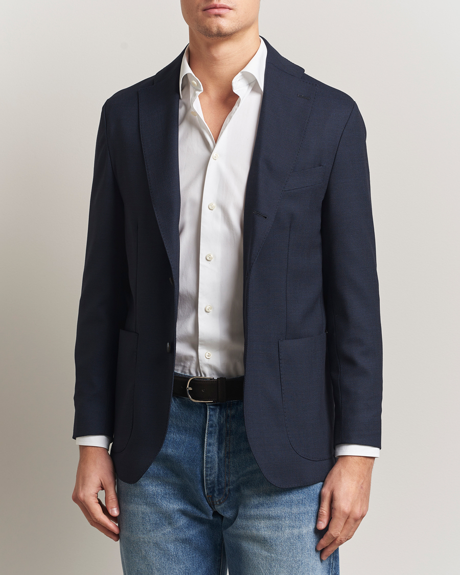 Men | Blazers | Eton | Wool Lana Tech Soft Blazer Navy Blue