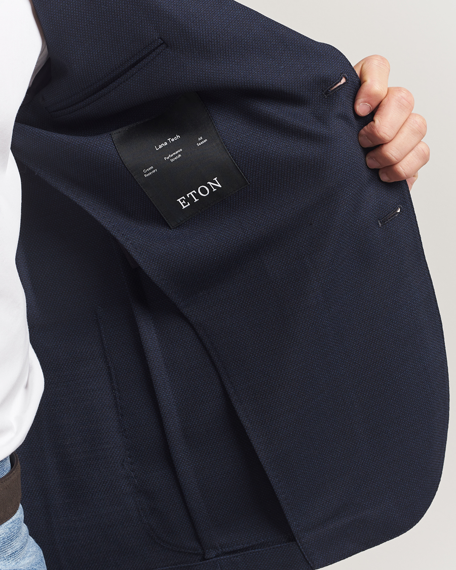 Men | Blazers | Eton | Wool Lana Tech Soft Blazer Navy Blue
