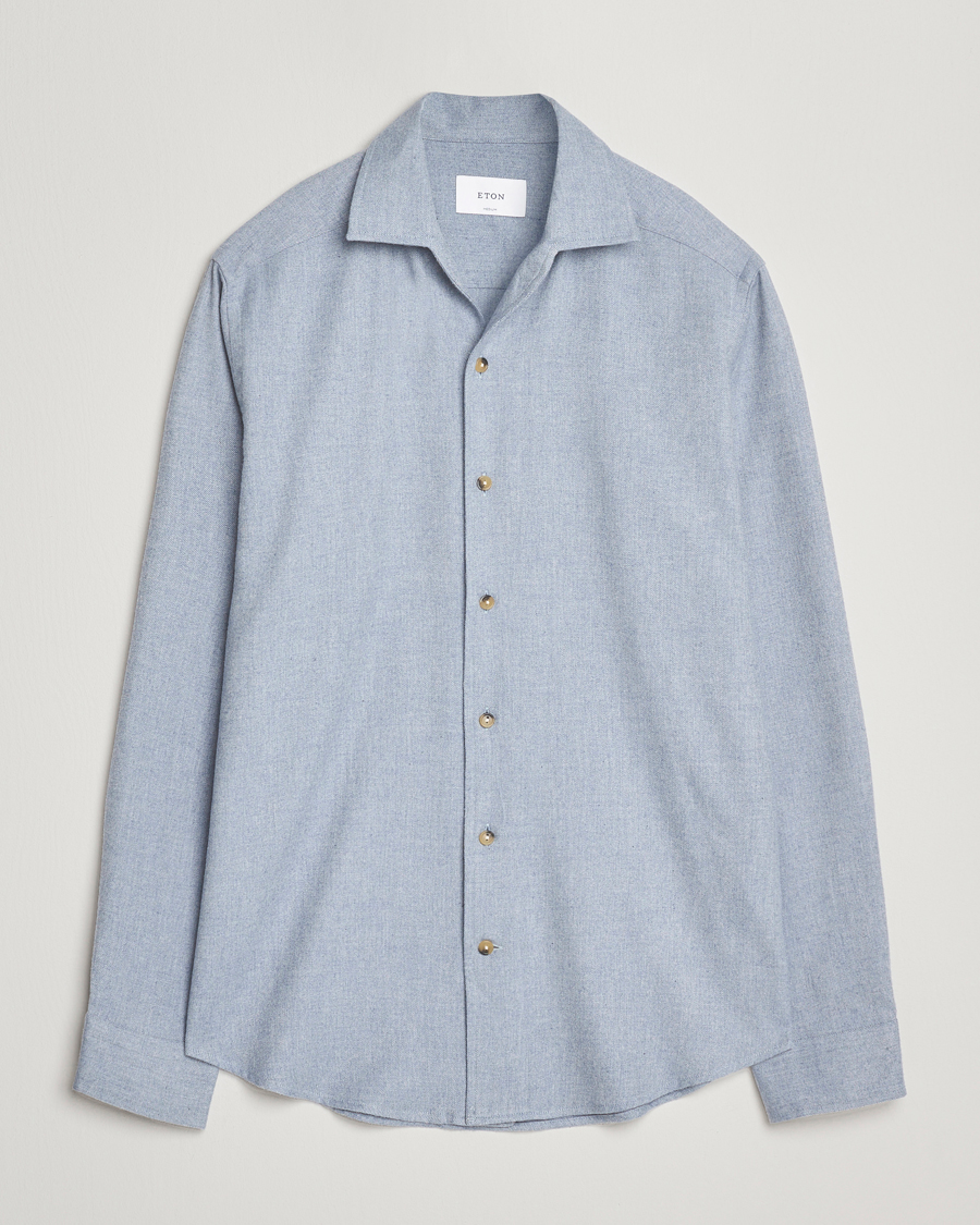 Men | Shirts | Eton | Casual Fit One Piece Collar Flannel Shirt Light Blue