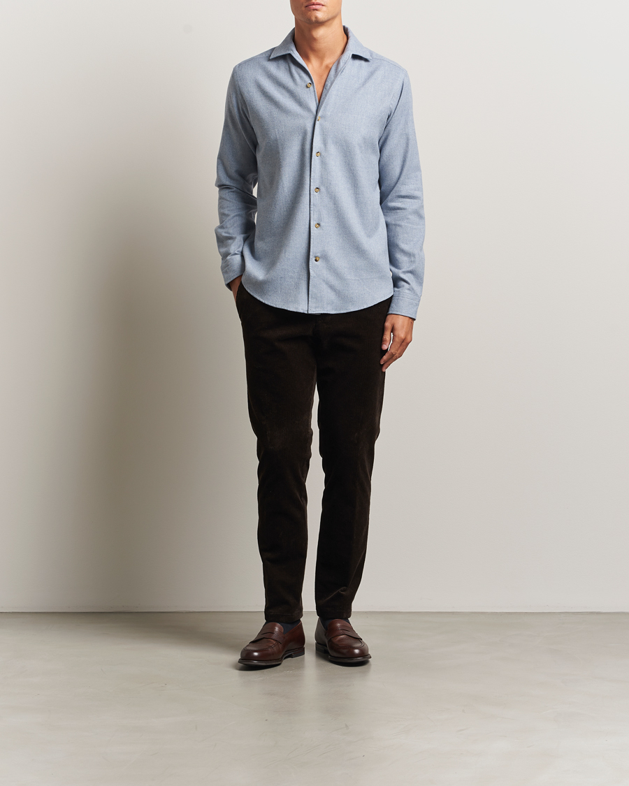 Men | Shirts | Eton | Casual Fit One Piece Collar Flannel Shirt Light Blue