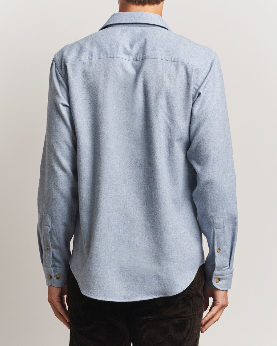 Men | Shirts | Eton | Casual Fit One Piece Collar Flannel Shirt Light Blue