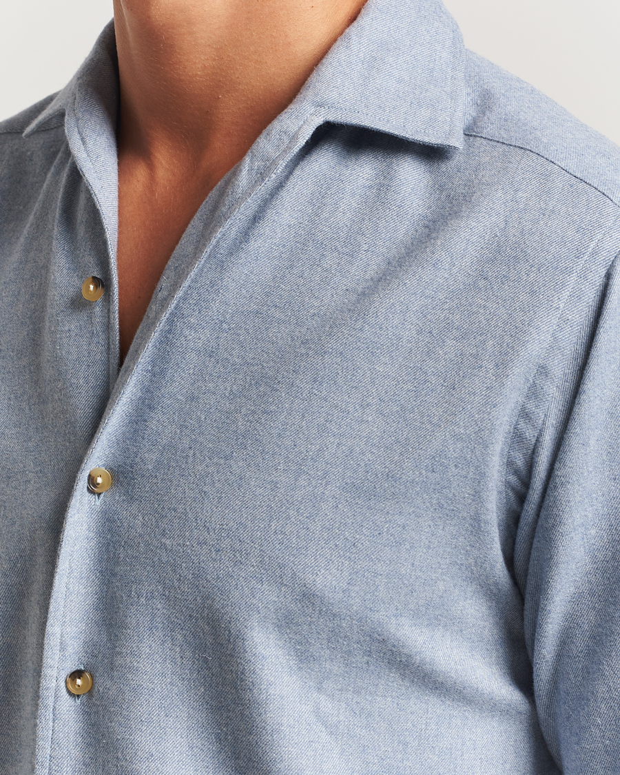 Men | Shirts | Eton | Casual Fit One Piece Collar Flannel Shirt Light Blue
