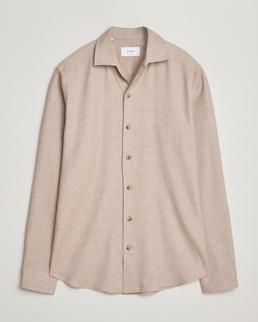 Men | Shirts | Eton | Casual Fit One Piece Collar Flannel Shirt Beige