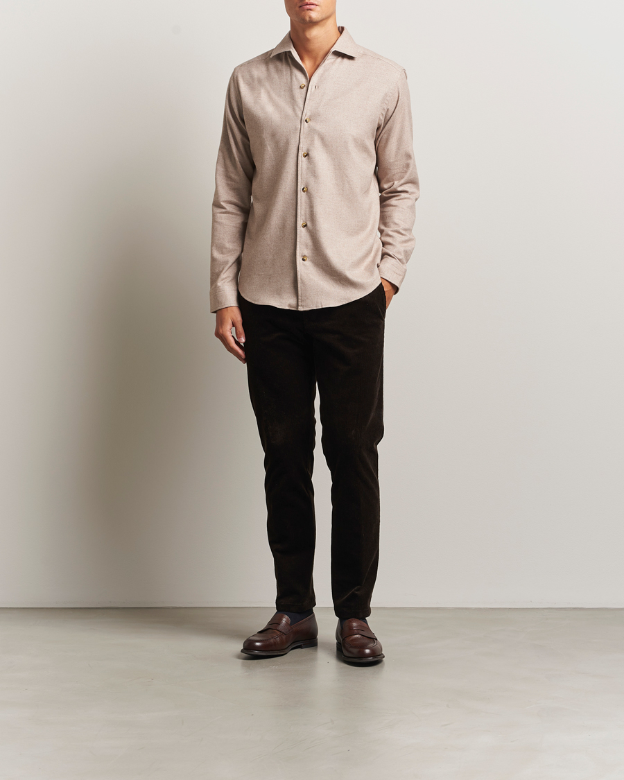 Men | Shirts | Eton | Casual Fit One Piece Collar Flannel Shirt Beige