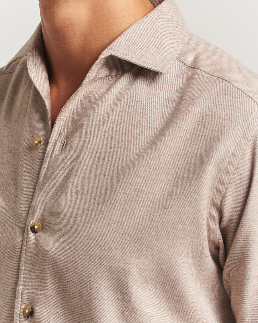 Men | Shirts | Eton | Casual Fit One Piece Collar Flannel Shirt Beige