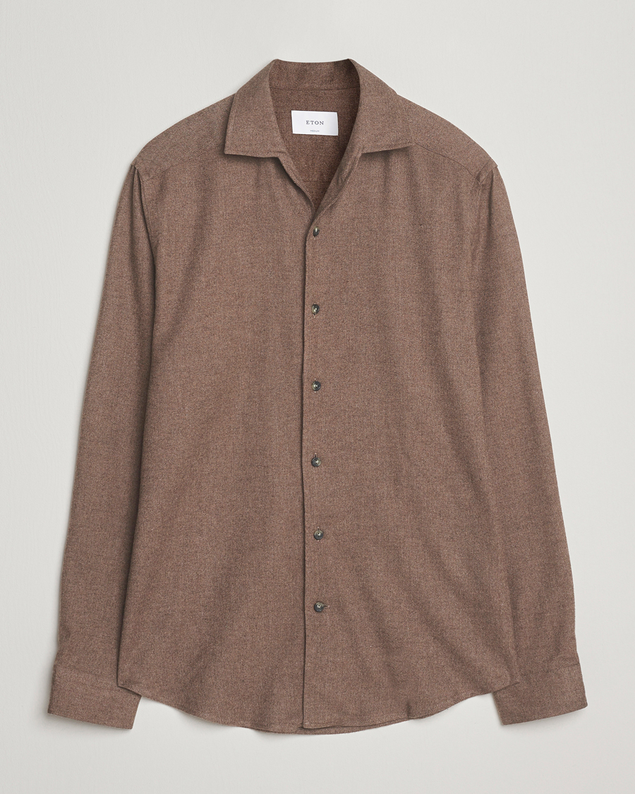 Men | Shirts | Eton | Casual Fit One Piece Collar Flannel Shirt Brown