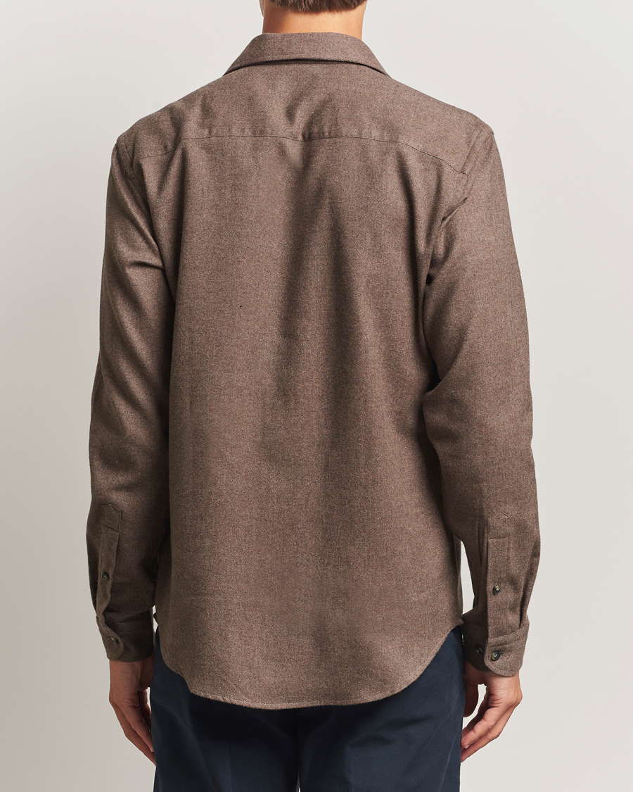 Men | Shirts | Eton | Casual Fit One Piece Collar Flannel Shirt Brown