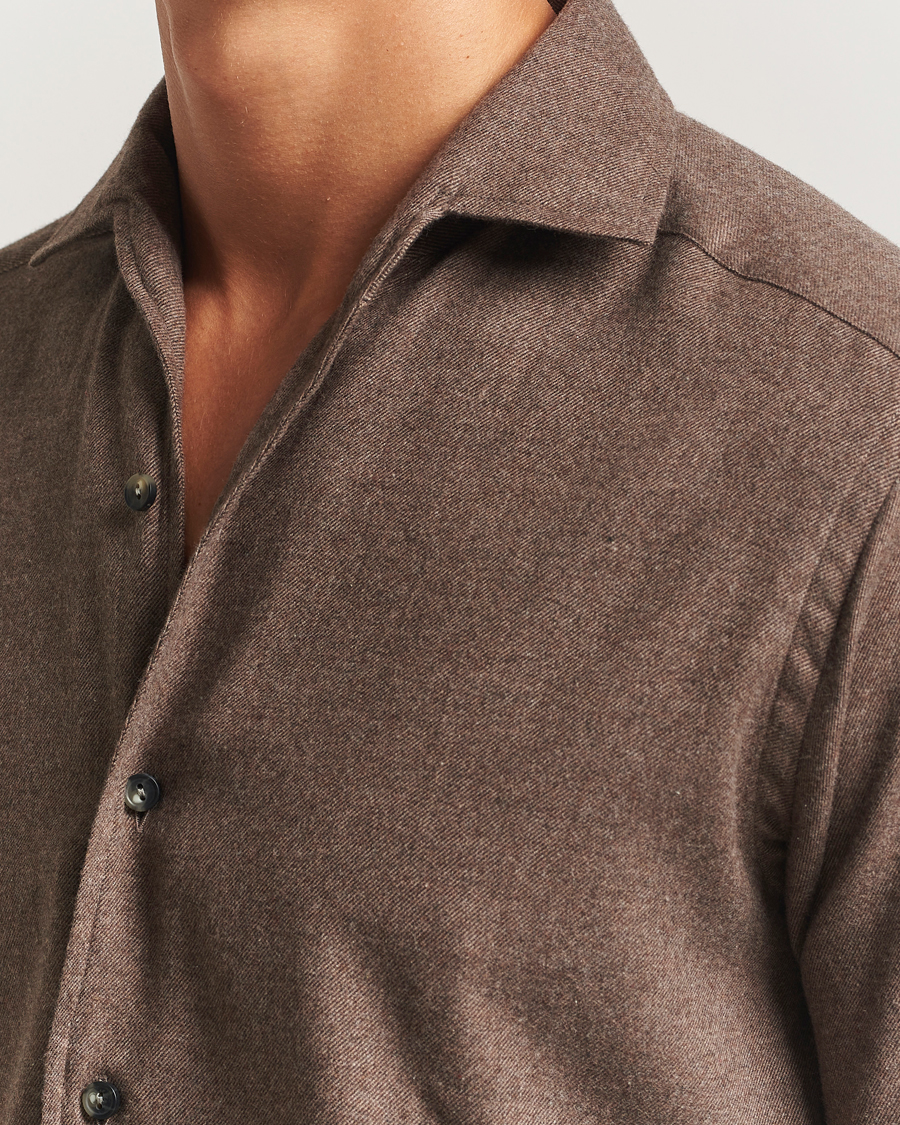 Men | Shirts | Eton | Casual Fit One Piece Collar Flannel Shirt Brown