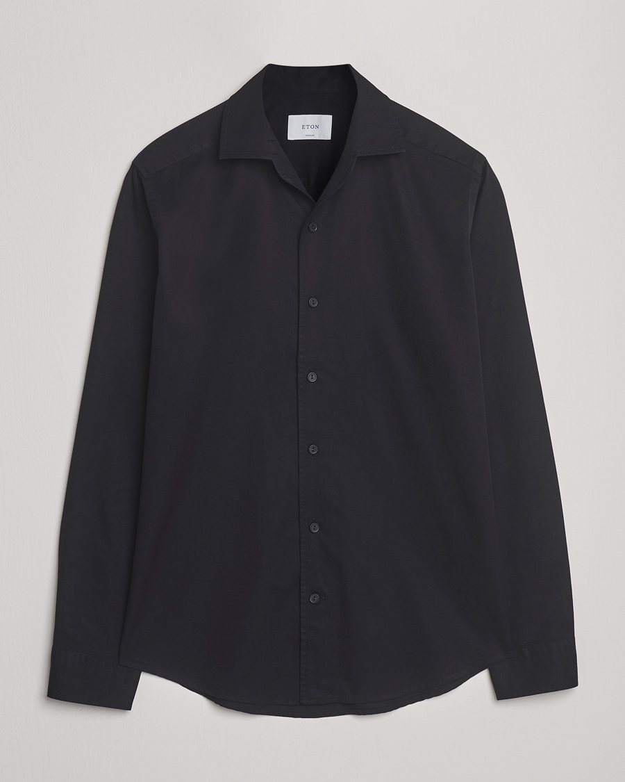 Men | Shirts | Eton | Casual Fit Garment Washed One Piece Collar Shirt Black