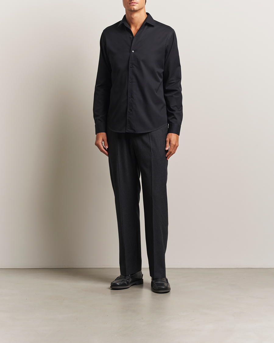 Men | Shirts | Eton | Casual Fit Garment Washed One Piece Collar Shirt Black