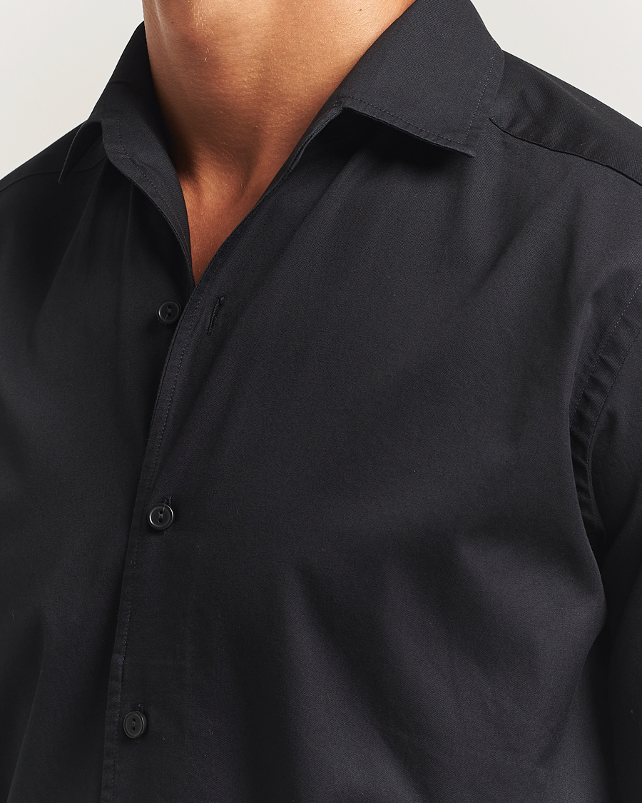 Men | Shirts | Eton | Casual Fit Garment Washed One Piece Collar Shirt Black